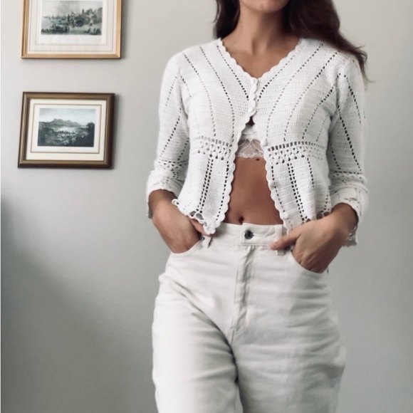 Chelsea Studio | White Crocheted Cardigan - Picture 6 of 6